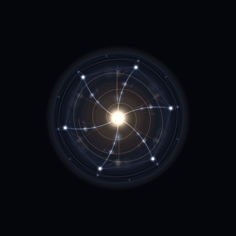 Experiment 09 Stage 2 — the core generates Equilibrium, a six-armed living bloom