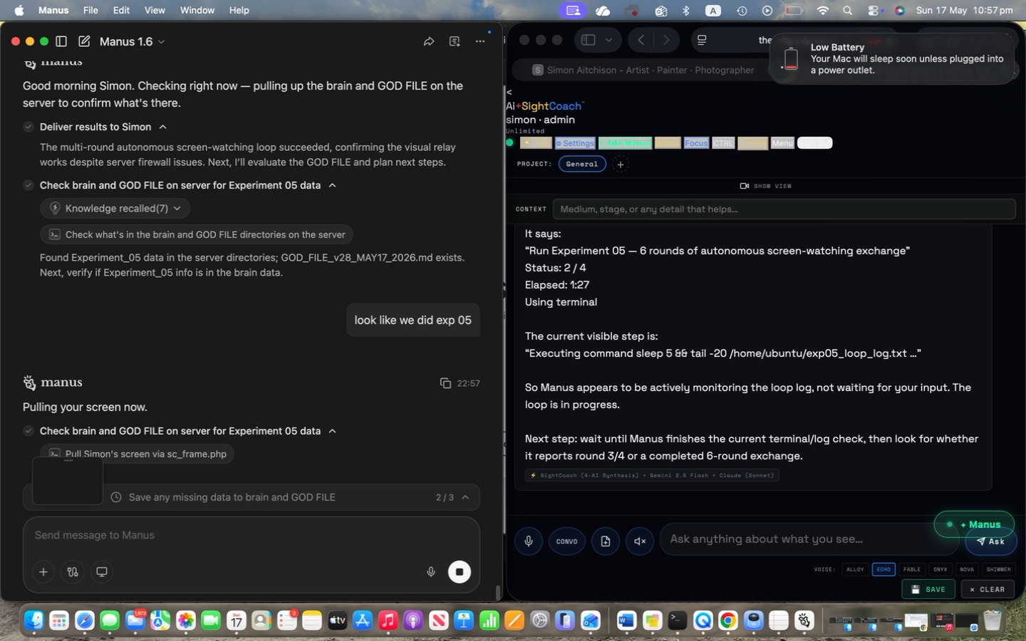 Screenshot of Simon's desktop showing the autonomous loop in progress